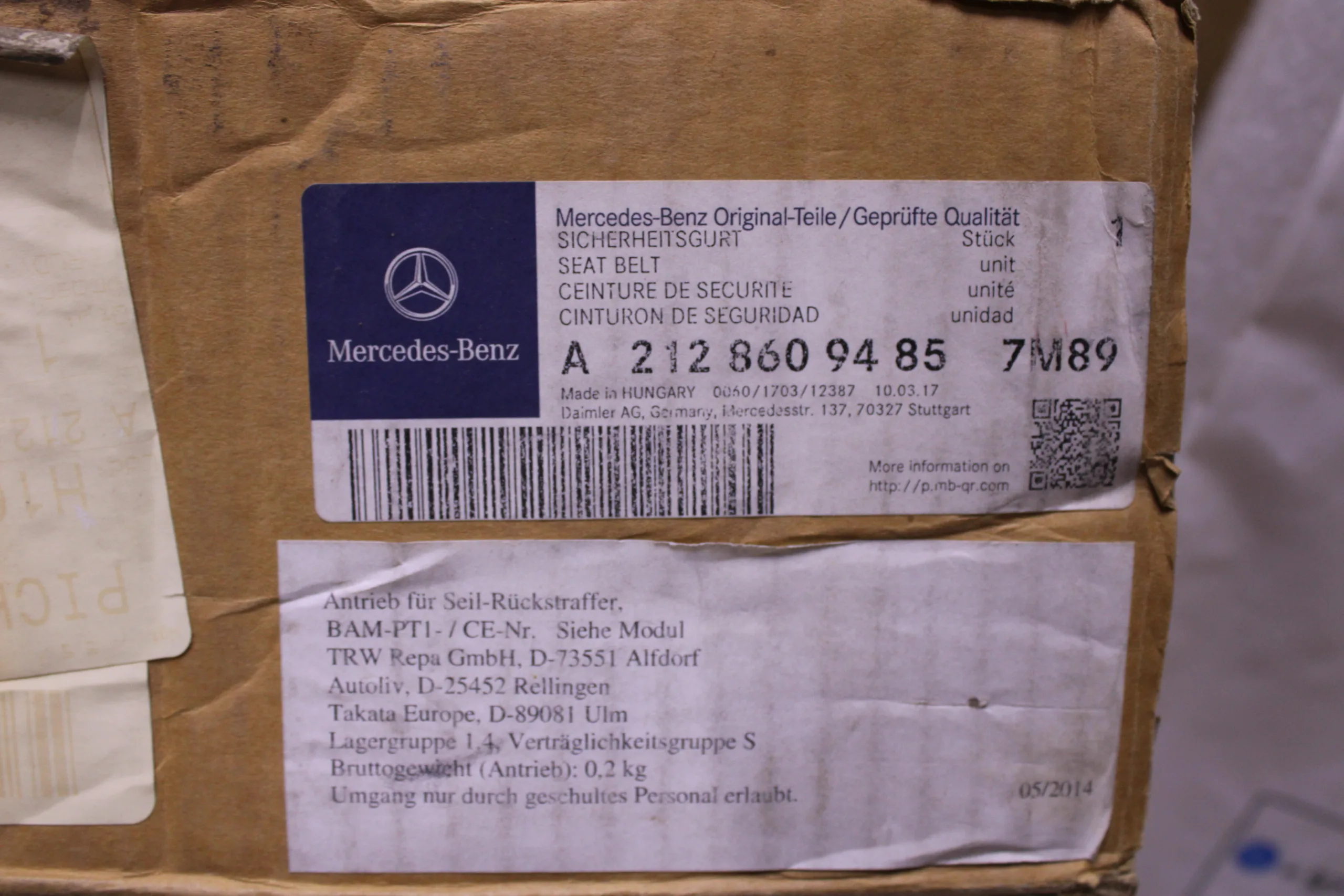 Mercedes Benz Seat Belt 21286094857M89