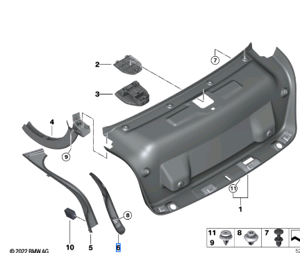 BMW 3 SERIES G20 TAIL LIGHT FINISHER TRUNK LID LEFT 51497464425