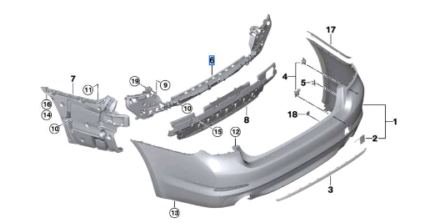 BMW 5 SERIES G30 REAR BUMPER MOUNT SUPPORT BRACKET 51127387297