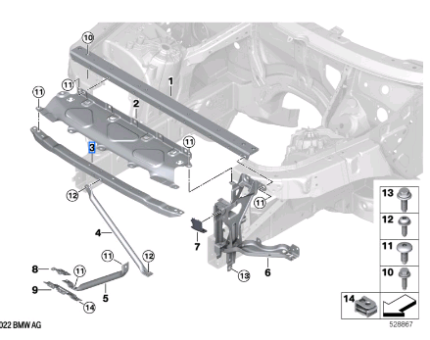 BMW X5 SERIES G05 G05 LCI G18 G18 LCI F95 F95 LCI X6 SERIES G06 G06 LCI F96 F96 LCI X7 SERIES G07 G07 LCI RADIATOR SUPPORT DOWN 51647421707