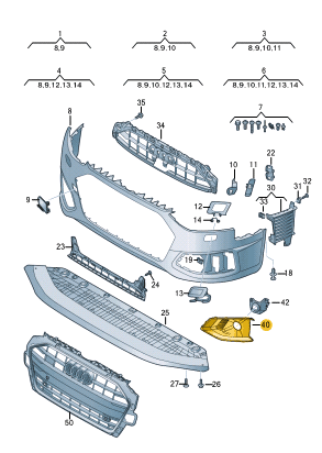 AUDI A4 AIR GUIDE GRILLE RIGHT 8W0807682AK-T