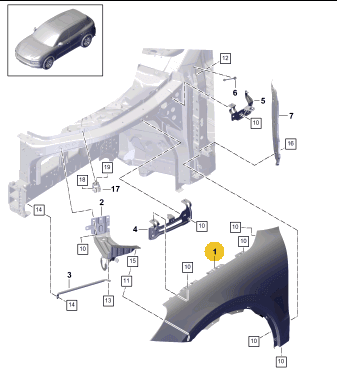 PORSCHE CAYENNE FENDER RIGHT 9Y0821106DY-T