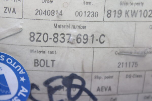 Volkswagen Hexagon Socket Head Panel Bolt 8Z0837691C