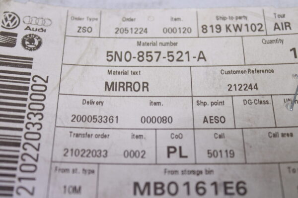 Volkswagen Mirror Glass 5N0857521A