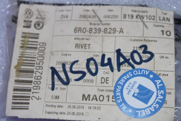 Volkswagen Spreader Rivet 6R0839829A
