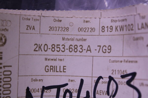 Volkswagen Vent Grille For Models With Fog Lamps Graphite 2K0853683A 7G9