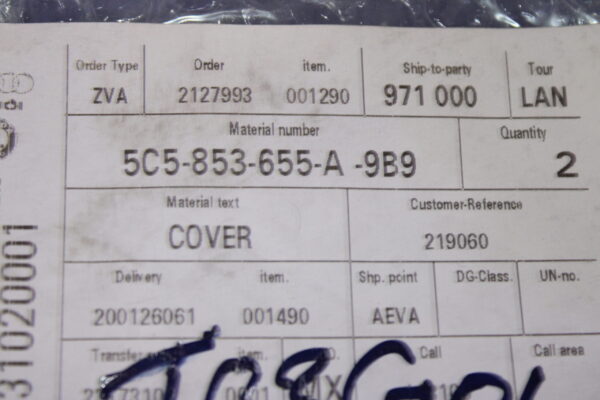 Volkswagen Cover Satin Black 5C5853655A 9B9