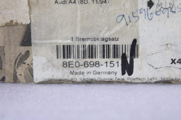 Audi A4 1 Set Of Brake Pads For Disk Brake 8E0698151N