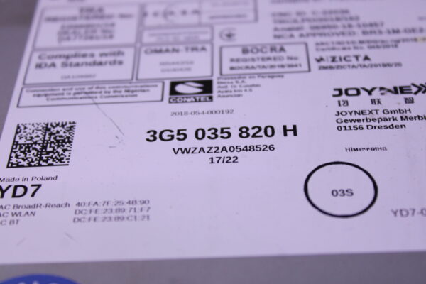 Volkswagen Passat Control Unit For Information 3G5035820H
