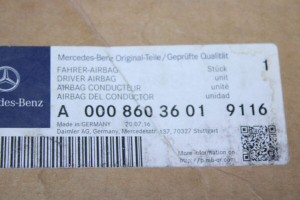 Mercedes Benz Driver Air Bag 0008603601 9116
