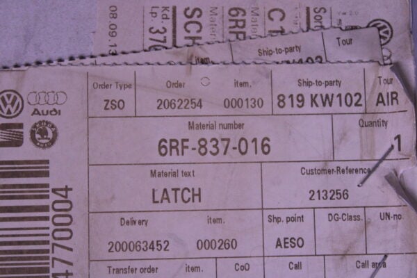 Volkswagen Door Lock 6Rf837016