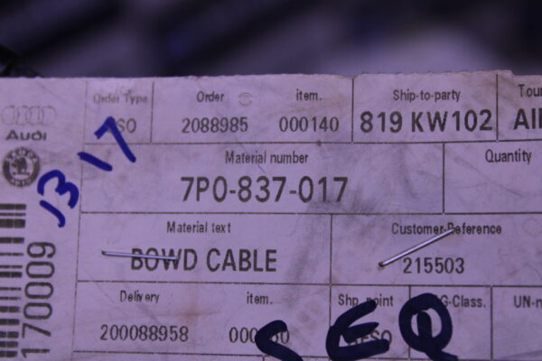 Volkswagen Bowden Cable Door Handle 7P0837017