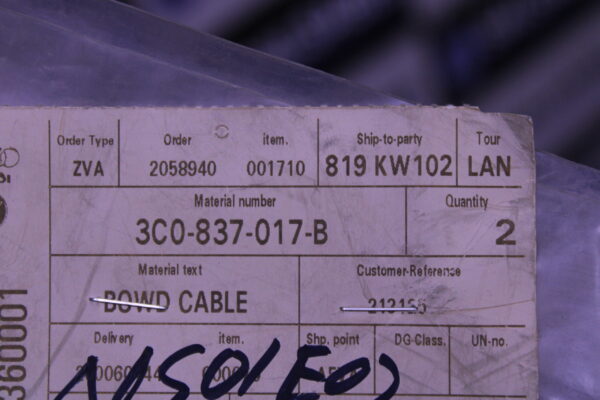 Volkswagen Bowden Cable 3C0837017B