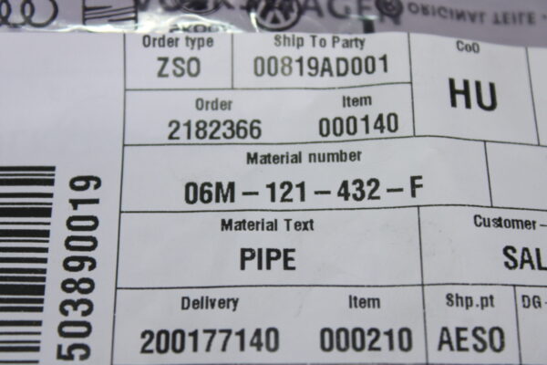 Audi A6 Coolant Pipe 06M121432F