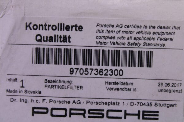Porsche Panamera Dust And Pollen Filter Insert 97057362300