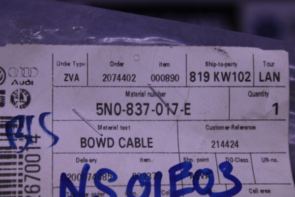Volkswagen Bowden Cable 5N0837017E