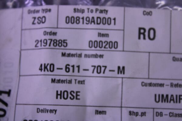 Audi A6 Brake Hose Left Front 4K0611707M