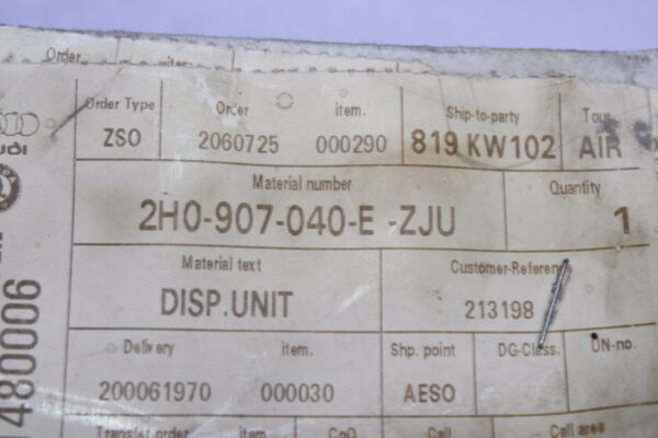 Volkswagen Display And Control Panel With Cu Eletronically Air Condition 2H0907040E Zju