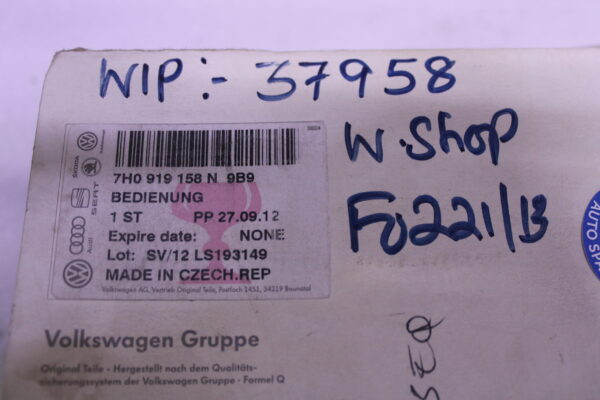 Volkswagen Control Panel 7H0919158N 9B9