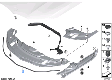 BMW 5 SERIES G30 SEAL ENGINE BONNET FRONT 51767349599